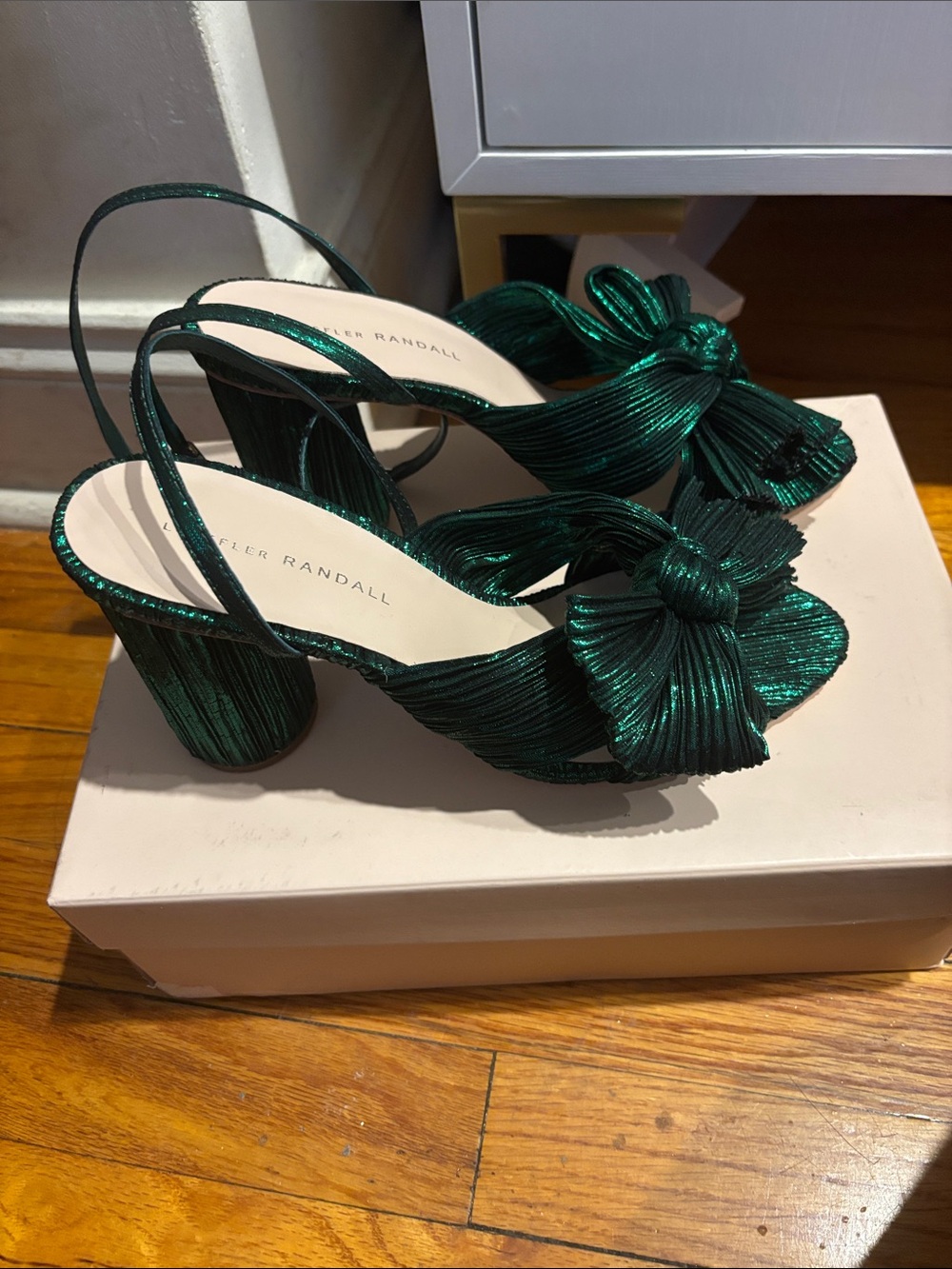Loeffler Randall Camellia Knot Heel Slides with Ankle Strap in Emerald - Picture 6 of 6